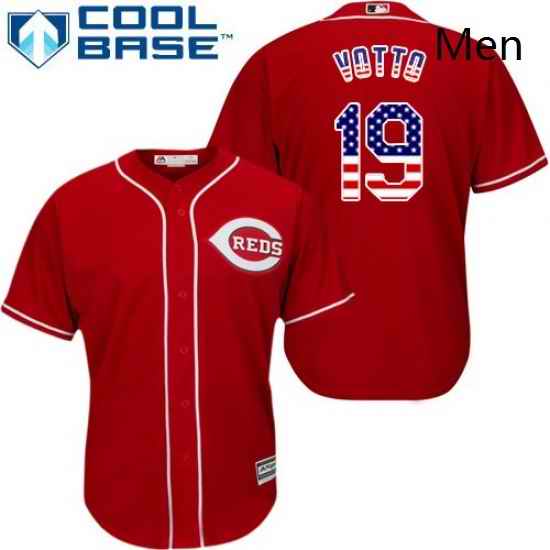 Mens Majestic Cincinnati Reds 19 Joey Votto Authentic Red USA Flag Fashion Cool Base MLB Jersey